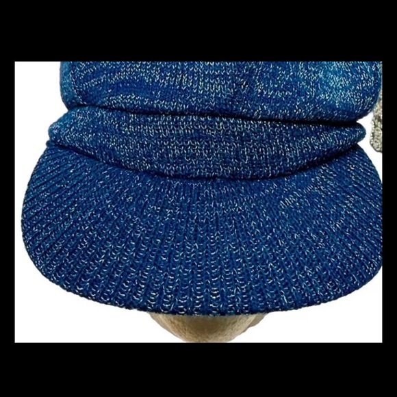 Women’s Shimmery Knit Winter Newsboy Cap Hat Blue Silver Lined Elastic Back - Picture 2 of 8